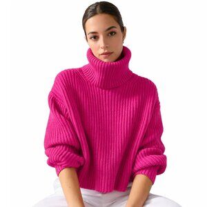 Aritzia Merino Wool Guell Ribbed Turtleneck Sweater Pink Cropped Knit Medium